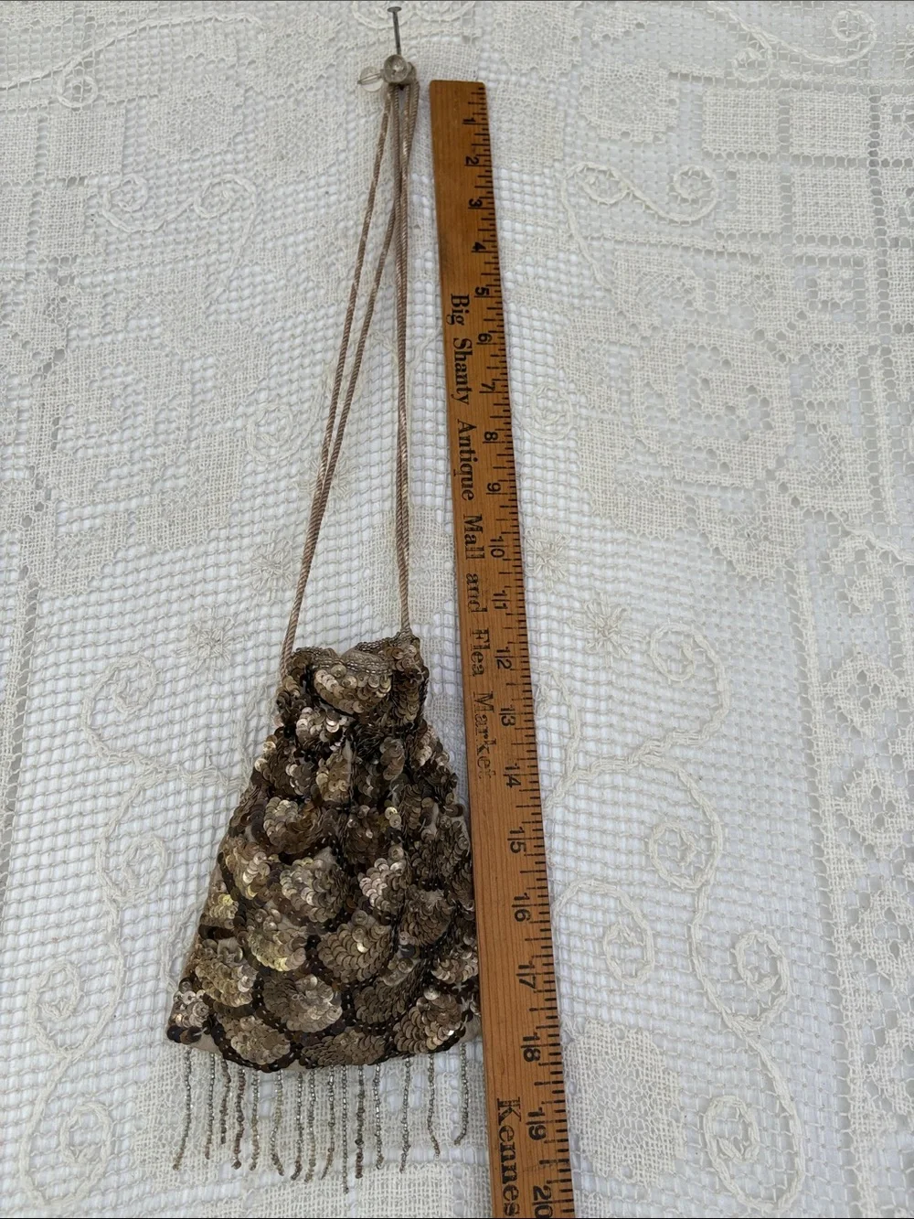 Vintage Gold Sequin Evening Clutch Bag with Fringe